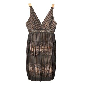 BCBGMAXAZRIA Y2K Silk Babydoll Empire Sleeveless Dress Beaded V-Neck Cocktail Dr